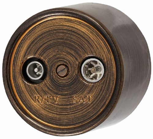 Розетка-ретро TV+R+SAT Проходная пластик Bironi Лизетта 2-м. бронза картинка